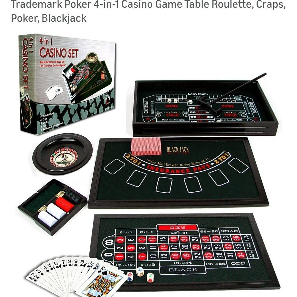 4-in-1 Casino Game Set - Black and Red